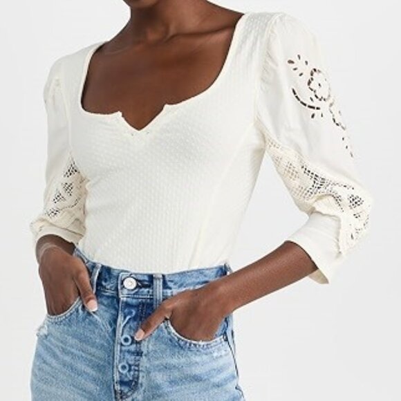 Free People Tops - NWT Free People Brunch Date Henley Moon Glow XS Top Blouse Crochet Lace